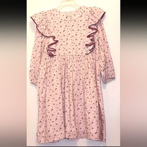 LE LAPIN CHLOE PINK FLORAL DRESS WITH RUFFLE DETAIL